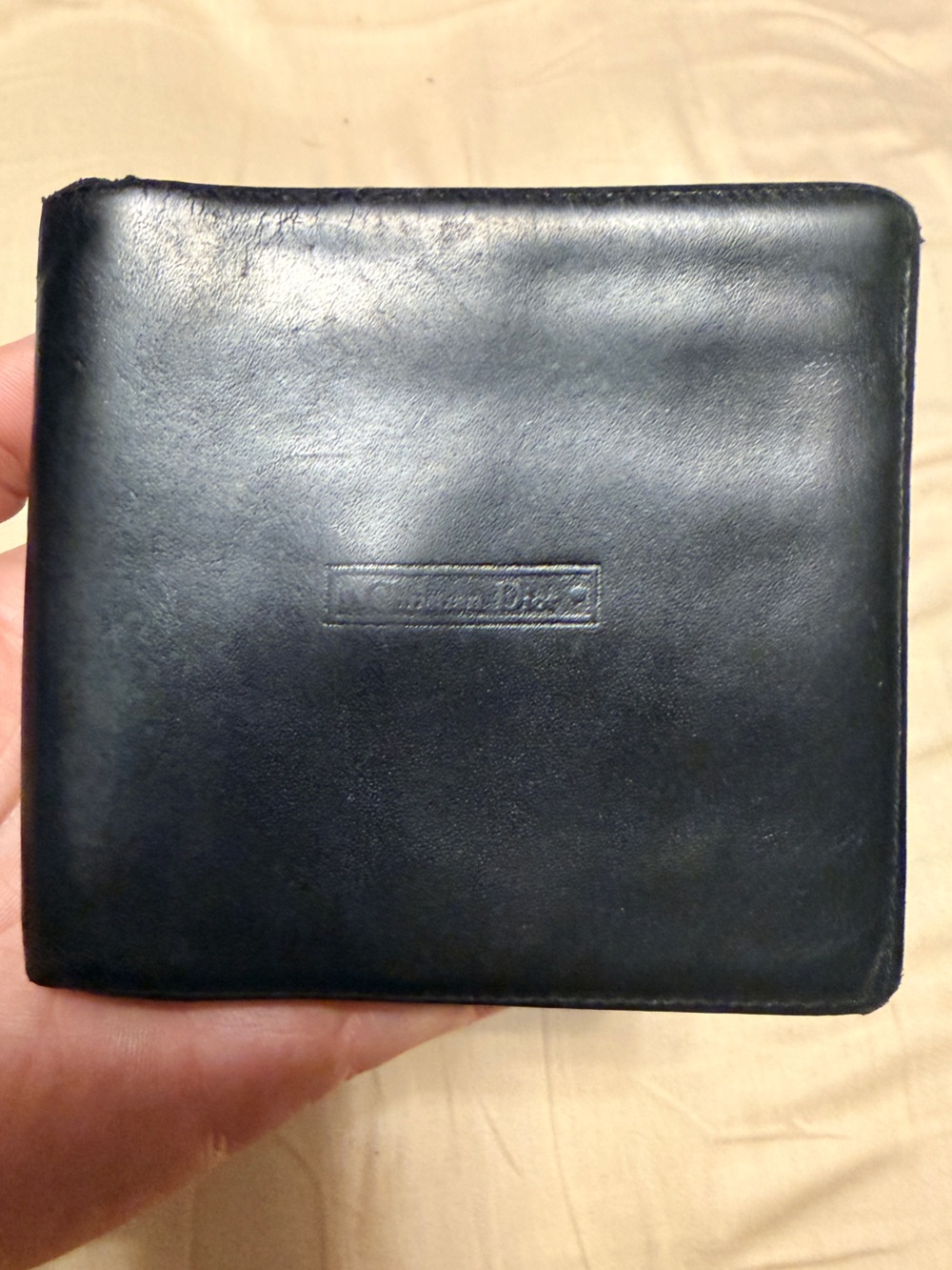 Dior Vintage Black Leather Men's Bifold Wallet with Embossed Logo
